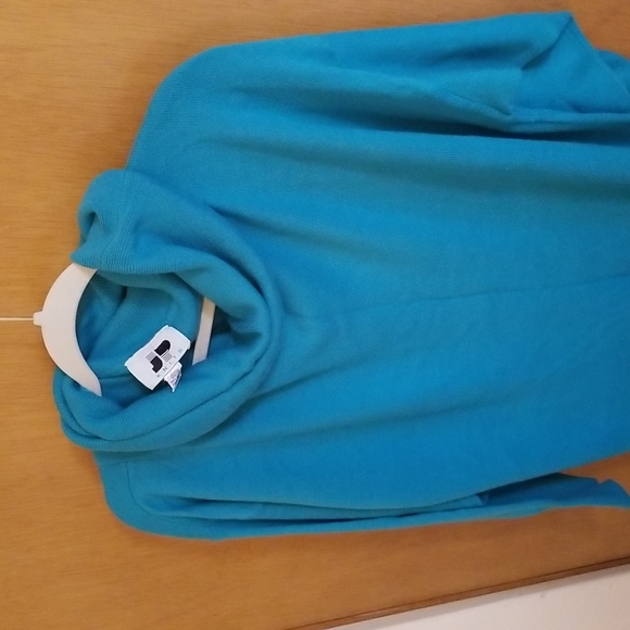 Vintage Knit Teal Blue Cowl Neck Sweater Dress Large Medium Oversized - Picture 7 of 7